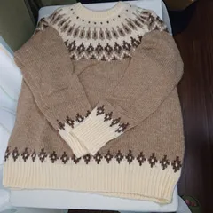 暖かさ　ノルディック柄セーター　茶系　柔らか手触り
