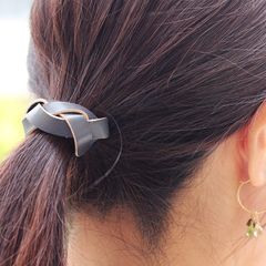 ヘアゴム 編み込み グレー 大人も子供も使える 本革 親子コーデにもおすすめ T-51