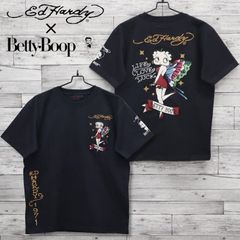 新品 メンズ  Ed Hardy エドハーディー ベティ・ブープ BETTY BOOP コラボ 半袖 Tシャツ 半袖Tシャツ ティーシャツ 刺繍 プリント ベティー ベティーちゃん レディース ユニセックス スミクロ 黒 ブラック