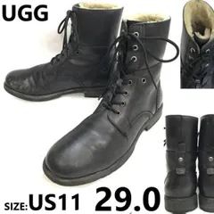 アグ/UGG★ムートン/レースアップ/ミドル丈ブーツ【メンズ29.0/US11/黒/BLACK】本革/レザー/Leather/shearling/Boots/shoes◆bWB95-52<sale>