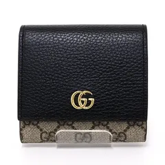 グッチ GUCCI ダブルG バイカラー ミディアム ウォレット GGスプリーム キャンバス ブラックレザー 598587 ベージュ＆エボニー 【中古】Sランク