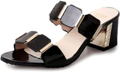 [ジョセファ ロレーヌ] サンダル メタリック ストラップ ミディアム ヒール レディース ミュール パンプス シューズ 靴 くつ ビーチ 夏 カワイイ ブランド 室内 スリッパ スポーツ 人気 リボン 大きい サイズ ファッ [ブラック] [22.5 cm]