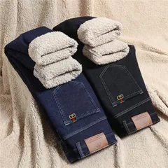 フリース暖パン メンズ ジーンズ デニムパンツ 伸縮 細身 ストレッチ パンツ ストレート 厚手 暖かい 裏起毛 裏フリース 伸縮 秋冬 