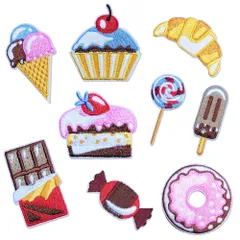 WATASHINO ワッペン 女の子 アップリケ アイロン接着 シール両用 食べ物 デザート ケーキ ドーナツ アイス スイーツ 9枚セット [スイーツ 9枚セット]