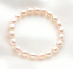 パール　ブレスレット　淡水パール　オレンジ　 (Ｍサイズ)    8mm×7mm　ライス型    天然パール