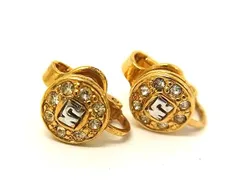 ■美品■ NINA RICCI ニナリッチ ラインストーン クリップ式 イヤリング アクセサリー レディース ゴールド系×シルバー系 DG5708
