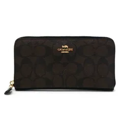 コーチ COACH アコーディオン ジップアラウンド ウォレット PVC / レザー シグネチャー F54632 長財布 ラウンドファスナー ロングウォレット レディース メンズ ダークブラウン / ブラック 中古 may21002