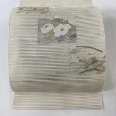 名古屋帯 絽 楓 紅葉 銀糸 淡黄色 夏帯 NO-1071 名古屋帯 絽 楓 紅葉 銀糸 淡黄色 夏帯 NO-1071