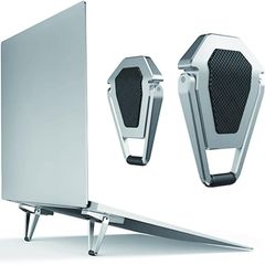 【FsGrg】ノートパソコンスタンドコンパクト金属スタンドシンプル貼り付け式スタンドアルミニウム合金材質、耐久性、貼り付け式、折りたたみ、放熱、滑り止め、軽量、2個セットのシルバーを持ちやすい