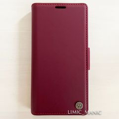 iPhone 14 / 13 手帳型 スマホ ケース サイドマグネット式 ワインレッド 赤 赤色 スキミング防止 高級PUレザー CaseMe
