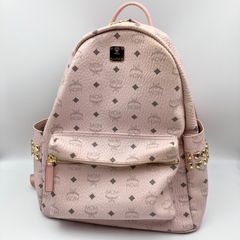 MCM エムシーエム STARK サイド スタッズ バックパック ヴィセトス スターク ナッパ レザー キャンバス リュック BAG ピンク レディース SG141-1