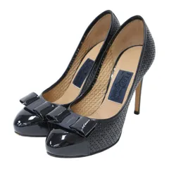 Salvatore Ferragamo サルヴァトーレ フェラガモ ブラック 黒 サイズ:6(23.5cm) | ヴァラ マットレザー 花柄 ハイヒール パンプス | アーモンドトゥ パテント リボン ブランドロゴ | イタリア製【レディース】【中古】