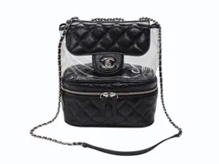 極美品 CHANEL シャネル チェーンショルダーバッグ A57826 25番台 ココマーク キルティング カーフスキン PVC ブラック シルバー金具 中古 4b007743