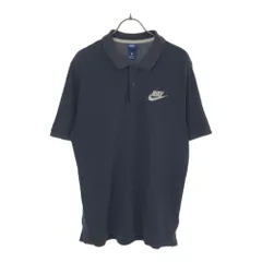 ナイキ ロゴ刺繍 半袖 ポロシャツ L ネイビー NIKE 鹿の子地 メンズ
