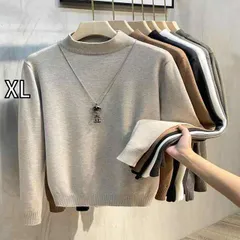 [XL]秋冬 コーデ メンズ  服 シンプル ファッション オシャレ 大人 かっこいい 大きいサイズ ストリート 紳士服  ミッド カラー ハーフ タートルネック セーター ニット レイヤリング シャツ 