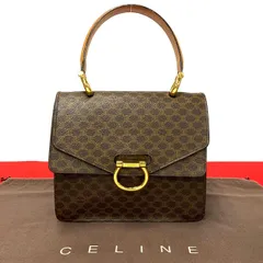 極 美品 CELINE セリーヌ ヴィンテージ マカダム ブラゾン 柄 ガンチーニ 金具 ダブルフラップ レザー 本革 ハンドバッグ ブラウン 17280