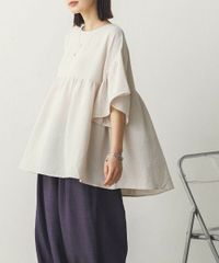 気流染めストレッチギャザーブラウス  4color