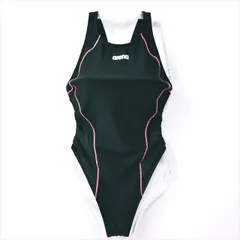 ●SE3G68◇arenaアリーナ*競泳水着 ピンクステッチがキュートに映える つるピタ Mサイズ オープンバック 黒 レディース 練習用水着 フィットネスジムプール ワンピース■