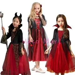 ハロウィン 子供用 女の子 吸血鬼 魔女 ドレス キッズ コスチューム 仮装衣装 吸血鬼 魔女 ヴァンパイア 演劇 発表会 イベント衣装 110 120 130cm コスプレ バラ ブラック レッド かわいい パーティー 衣装 プリンセス