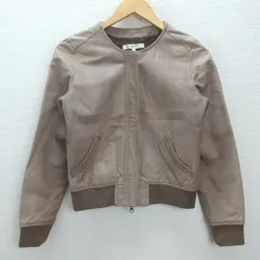 H■ユナイテッドアローズ/UNITED ARROWS GLR 豚側 ノーカラーピッグレザージャケット【40】ベージュ/LADIES■124【中古】