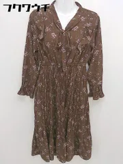 ◇ ems excite エムズエキサイト 花柄 長袖 膝下丈 ワンピース サイズM ブラウン マルチ レディース  【中古】 【1110150001594】