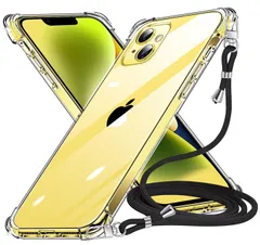 【新着商品】iPhone 14 ケース クリア ネック ショルダー ストラップ付き iPhone14 スマホケース アイフォン14 カバー 耐衝撃 薄型 軽量 TPU スマホ シリコン カバー 紐付き 斜めがけ 織りストラップ付き 肩掛け 縦/横 2WAY 調