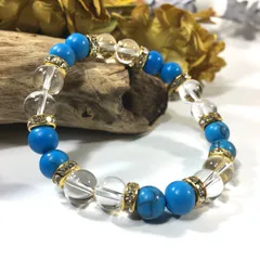 水晶&ターコイズ　パワーストーン ブレスレット (ゴールド) 8mm #1 レディース  ●