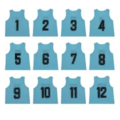 [NA] TOEPODO ビブス 子供 12枚 1～12番 裏表前後ろ番号あり 収納バッグ付き 10色展開 吸汗 軽量 良通気 男女兼用 サッカー バスケ フットサル学校 行事 自治体 運動会 (ライトブルー)