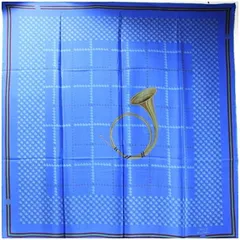 グッチ シルク スカーフ ブルー 楽器柄 中古 Aランク GUCCI |