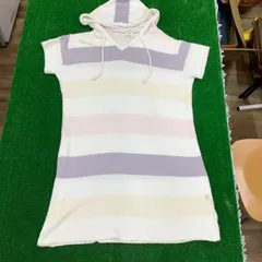 【美品】ジェラートピケ  ボーダー　ワンピース　フード付半袖 フリー　管理番号SA405