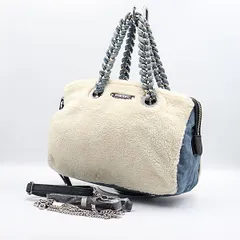良品 ディーゼル デニム×ボア ブルー×アイボリー シルバー金具 2way ショルダー/ハンドバッグ NSY 2000000 NSK
