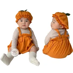 新品 [giminuo] カボチャ コスプレ 子供 ハロウィン スチューム 子供 オーバーオール 赤ちゃん 男の子 女の子 キッズ ベビー 帽子付き 人気 仮装 可愛い秋着 ロンパース 新生児 記念写真 サイズ66 73 80 90