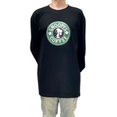 オリジナル ビッグ ロンT 長袖Tシャツ SNOOPY スヌーピー コーヒー カフェ スタバロゴ Peanuts ピーナッツ コミック アメコミ パロディ 黒 ブラック 2XL(3L) 3XL(4L) 大きい オーバー サイズ メンズ レディース ユニセックス