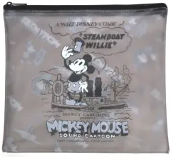 【中古】バッグ ミッキーマウス/モノクロ フラットポーチ 「Happyくじ ディズニー100」 E賞