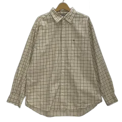 90's TOMMY HILFIGER/90年代 トミーヒルフィガー チェックシャツ 長袖 シャツ ボタンダウン フロント刺繍 オーバーサイズ ビッグシルエット マレーシア製 メンズ XL ベージュ