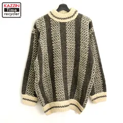 80s vintage 総柄 エクアドル モックネック ウール ニットセーター メンズ Lサイズ相当
