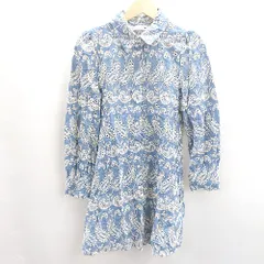 ◇ Θ◎ ZARA ザラ カットワーク エンブロイダリー 長袖 ミニ デニムワンピース サイズEUR XS ブルー レディース E  【1412090065323】