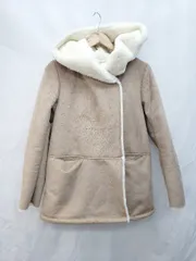 ■ Kastane カスタネ スウェード調 フェイクファー フロントボタン 長袖 コート ジャケット サイズF ベージュ レディース P  【1404250013015】