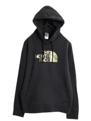 【お得なクーポン配布中!】 US企画 ノースフェイス プリント スウェット フード パーカー レディース L 古着 The North Face プルオーバー 裏起毛 トレーナー ブラック