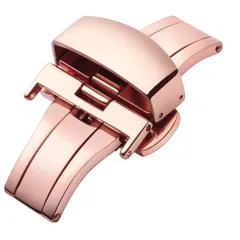 [BINLUN] プッシュ式 観音開きタイプ Dバックル ステンレス鋼の時計バックル 尾錠 レザー/革腕時計バンド交換用 クラスプ 12/14/16/18/20/22mm ゴールド/シルバー/ローズゴールド/ブラック バタフライ バックル バネ棒/バネ棒はずし