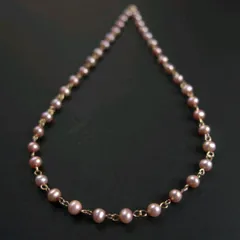 淡水パールのビーズチェーンネックレス（ポテト型・シャンパンピンク） #19