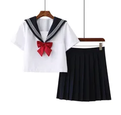 [CosMisty] セーラー服 コスプレ 定番 衣装 半袖 女子高生 制服 コスチューム 白 紺 赤 JK 学生服 仮装 ハロウィン (M) [M]
