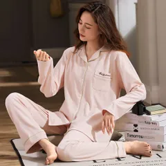 ☆ ピンク ☆ XL ☆ 授乳服 マタニティパジャマ pk5688 マタニティ パジャマ 上下セット 長袖 マタニティパジャマ 授乳服 授乳口付き 前開き スナップボタン サイドスリット 綿100％ 上下 セット セットアップ 無地 産後 授乳 レディース