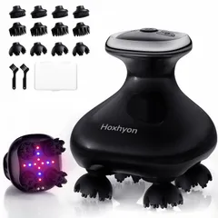 Hoxhyon ヘッドスパ 電動頭皮ブラシ 頭皮エステ スカルプケア 顔 全身適用【赤/青LED】3D振動 頭皮洗浄 美容家電 自宅ケア IPX7防水 お風呂 静音モーター 収納ケース クリスマス プレゼント ギフト 誕生日 母の日 父の日