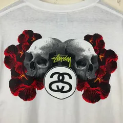 USA製 90年代 90s STUSSY オールドステューシー スカル ハイビスカス Tシャツ 古着 ヴィンテージ ビンテージ メンズL シングルステッチ スケーター ストリート ホワイト 白 シングルステッチ【f240412002】
