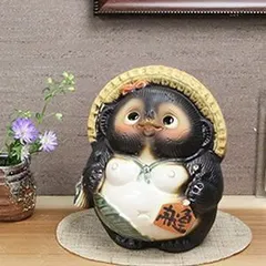 人形 たぬき 狸 陶器 オブジェ 置物 インテリア 工芸品 美術品 A1112 ...