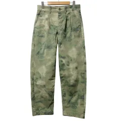 ゲス GUESS パンツ LOGAN ルーズテーパード 2タック 迷彩柄 カモフラ リップストック 28 S相当 カーキ Xのサムネイル