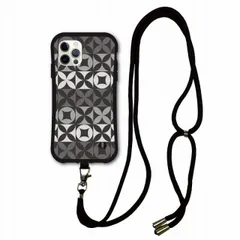 [iPhone14] スマホショルダー付 iPhone16 Plus i-coronケース アイフォン 15 Plus 14 Pro Max 13 12 11 スマホケース 耐衝撃 カバー 背面保護 七宝文様 グレー かわいい