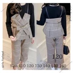 残わずか キッズ チェック柄 リボン付き 長袖トップス パンツ お出かけ 120 子供服 女の子 子供 重ね着 子供 キッズ フォーマル スーツ セットアップ ジュニア 上下セット 入学式 七五三 入園式 卒園式 清楚 プチプラ