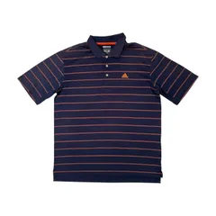adidas GOLF アディダス ゴルフ ボーダー柄 半袖 ドライ ポロシャツ L /メンズ/ネイビー×オレンジ/スポーツ